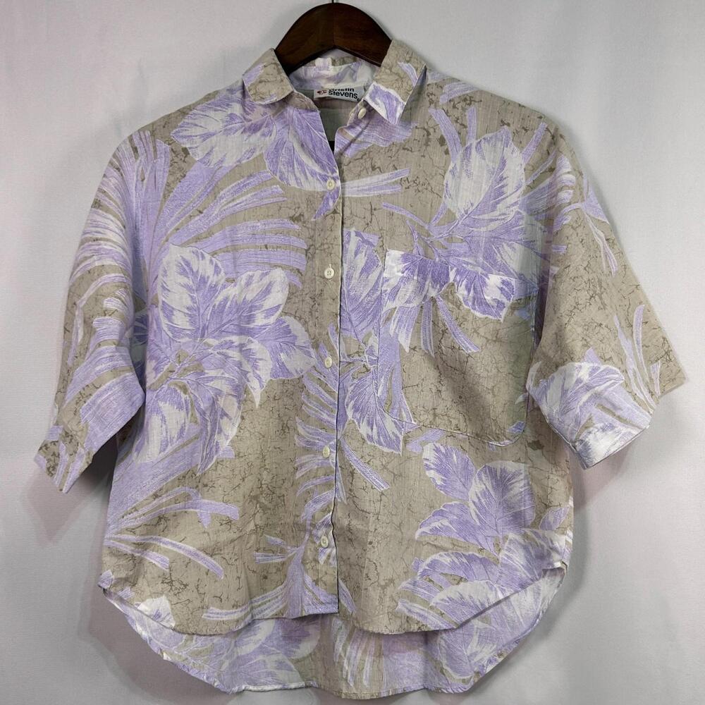 Vintage Cristin Stevens Cropped Floral Button Up Shirt Small Made USA